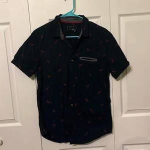 Blue pink paper airplane button up